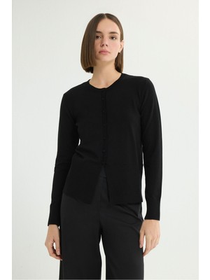 Love My Body Yuvarlak Yaka Triko Hırka Siyah 134L9641000