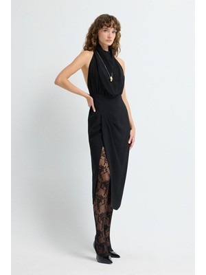 Adl Yırtmaçlı Sırt Detaylı Elbise Siyah 12445800000