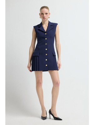 Adl Pliseli Elbise Lacivert 12445735000
