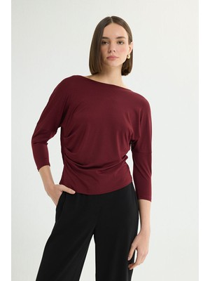 Love My Body Degaje Yaka Örme Bluz Bordo 115L9751000