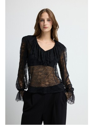Adl Dantelli Bluz Siyah 11546003000