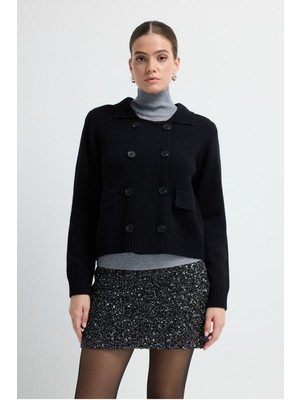 Adl Arkası Pileli Triko Hırka Siyah 13445322000