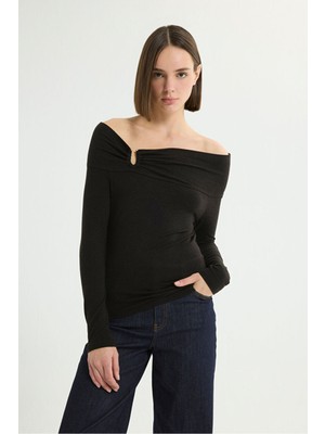 Love My Body Uzun Kol Büzgülü Bluz Antrasit 115L9750000