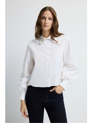 Adl Taş Detaylı Kısa Gömlek Beyaz 13045999000