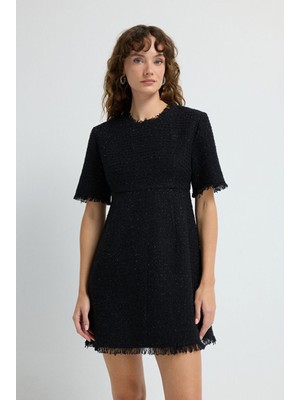 Adl Kısa Kollu Tüvit Elbise Siyah 12445863000