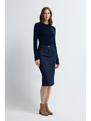 Adl Önden Yırtmaçlı Etek Lacivert 12745883000