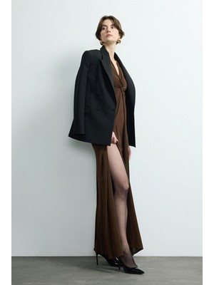 Love My Body Moda Tutkusu V Yaka Uzun Örme Elbise Kahve 124M2230000