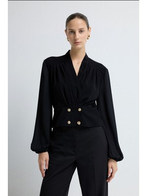 Adl V Yaka Bluz Siyah 11545919000