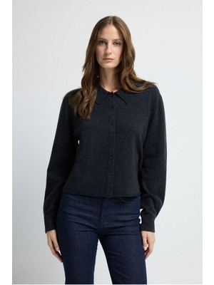 Adl Düğme Detaylı Yün Triko Hırka Antrasit 13445349000