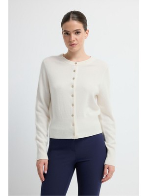 Adl Düğme Detaylı  Kaşmir Karışımlı Triko Hırka Kemik 13445321000