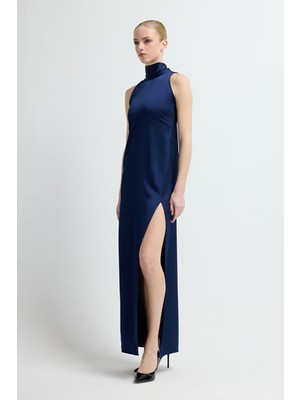 Adl Halter Yaka Elbıse Lacivert 12444660002