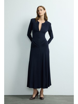 Love My Body Moda Tutkusu V Yaka Örme Elbise Lacivert 124M2248000