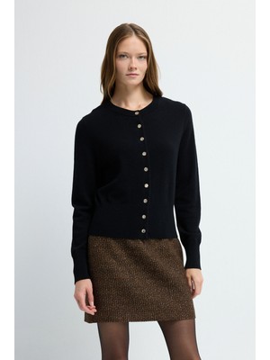 Adl Düğme Detaylı  Kaşmir Karışımlı Triko Hırka Siyah 13445321000