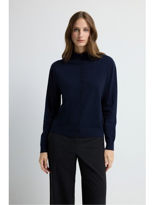 Adl Dik Yaka Düğmeli Triko Hırka Lacivert 13445649000