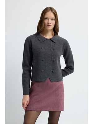 Adl Düğme Detaylı Triko Hırka Antrasit 13445366000