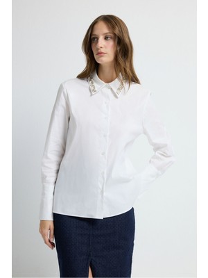 Adl Taş Detaylı Gömlek Beyaz 13045998000
