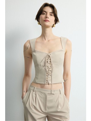 Love My Body Moda Tutkusu Bağcık Detaylı Bluz Bej 115M2224000