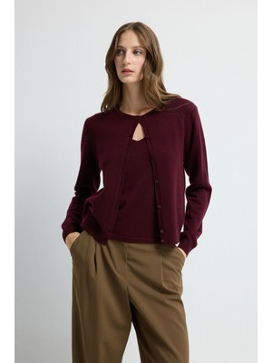 Adl Düğmeli Yün Triko Hırka Mürdüm 13445375000