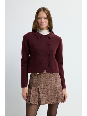 Adl Düğme Detaylı Triko Hırka Bordo 13445366000