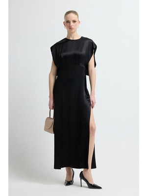 Adl Kolsuz Yırtmaçlı Elbise Siyah 12446015000