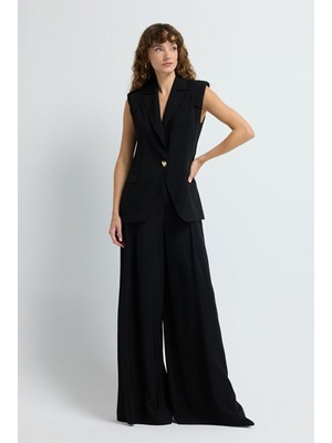 Adl Pileli Geniş Paça Pantolon Siyah 15345743001