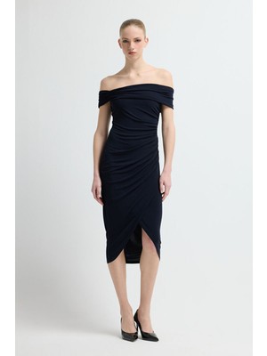 Adl Büzgü Detaylı Anvelop Elbise Lacivert 12445913000