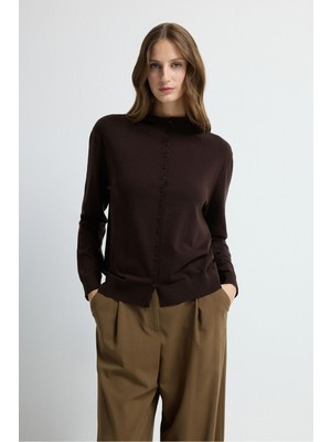 Adl Dik Yaka Düğmeli Triko Hırka Kahve 13445649000