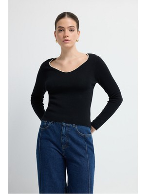 Adl Biye Detaylı Triko Kazak Siyah 13945606000