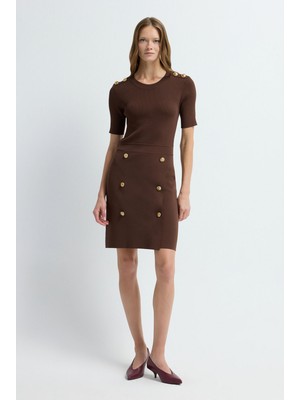 Adl Düğme Detaylı Triko Elbise Kahve 12445598000