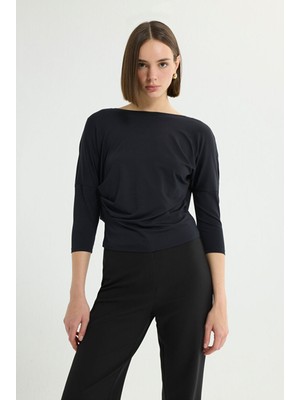 Love My Body Degaje Yaka Örme Bluz Lacivert 115L9751000