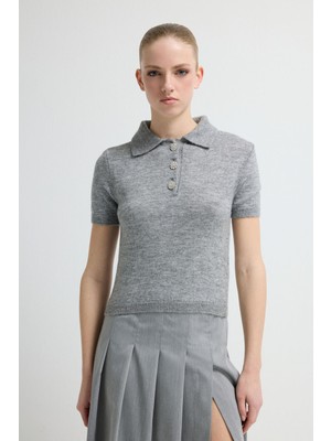 Adl Erkek Yaka Triko Kazak Gri 13945646000