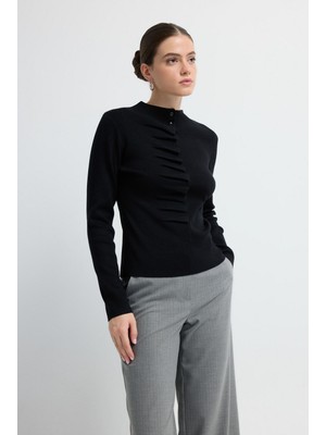Adl Büzgülü Triko Kazak Siyah 13945369000