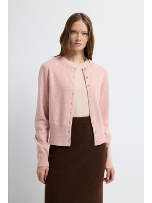 Adl Düğme Detaylı  Kaşmir Karışımlı Triko Hırka Pudra 13445321000