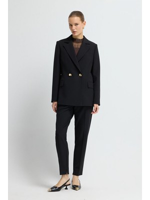 Adl Paçası Yırtmaçlı Cepli Pantolon Siyah 15326539169