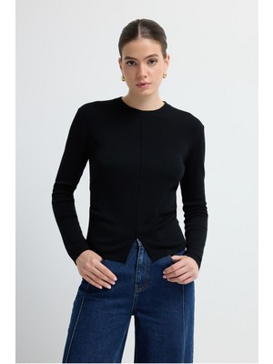 Adl Yan Detaylı Yün Triko Bluz Siyah 11545380000