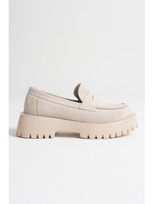 Alice Dress Noir Kadın Günlük Bej Süet Loafer Ayakkabı
