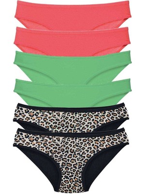 Leopardess 6 Adet Likralı Kadın Slip Külot Leopar Fuşya Yeşil