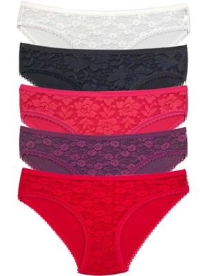Leopardess 5 Adet Önü Dantelli Transparan Kadın Slip Külot