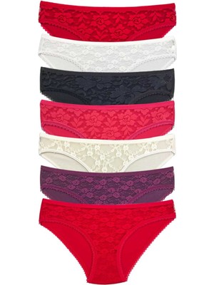 Leopardess 7 Adet Önü Dantelli Transparan Kadın Slip Külot