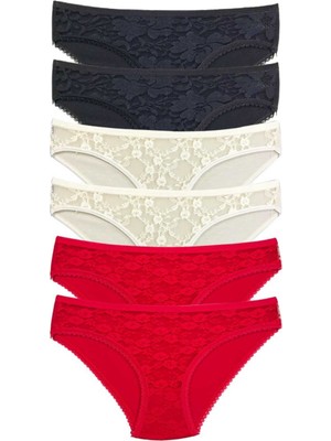 Leopardess 6 Adet Önü Dantelli Transparan Kadın Slip Külot