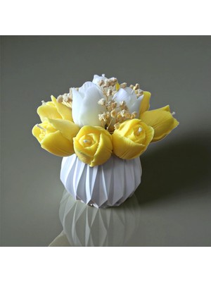 Hediye İstasyonum Kokulu Lale Mumlu Taş Tozu Vazo | El Yapımı Dekoratif Çiçek Mum