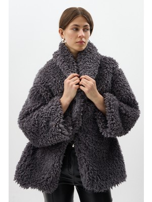 Rays Antrasit Çıt Çıtlı Peluş Kadın Kaban 8471