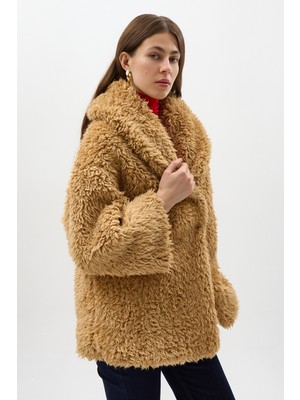 Rays Camel Çıt Çıtlı Peluş Kadın Kaban 8471