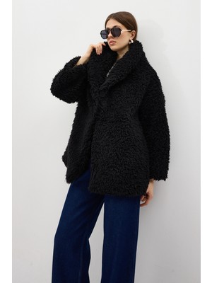 Rays Siyah Çıt Çıtlı Peluş Kadın Kaban 8471