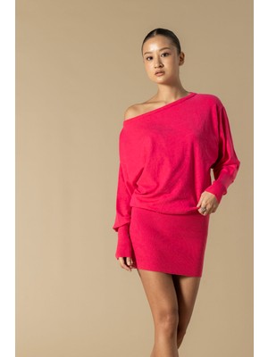 Nisan Triko Ribana Asimetrik Kesim Mini Elbise