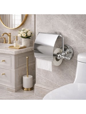 Badem10 Lüx Kapaklı Kağıtlık Krom Kaplama Duvar Tipi Banyo Tuvalet Aksesuarı Dayanıklı Metal Modern Tasarım