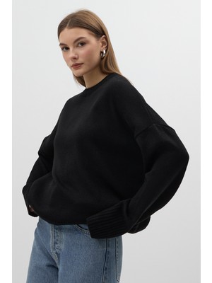 Rays Siyah Bisiklet Yaka Oversize Kadın Kazak 2450