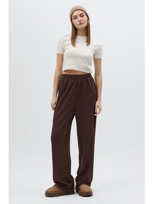 Rays Kahverengi Yan Çimalı Dikiş Detaylı Yüksek Bel Kadın Eşofman Altı 8296A