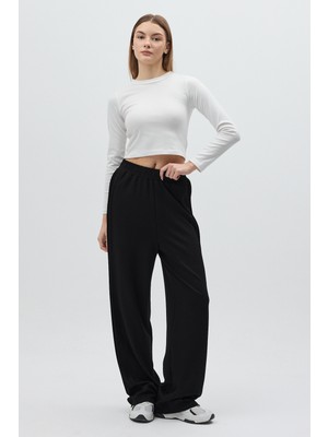 Rays Siyah Yan Çimalı Dikiş Detaylı Yüksek Bel Kadın Eşofman Altı 8296A