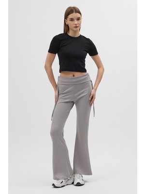 Rays Gri Geniş Paça Yüksek Bel Yandan Bağlamalı Kadın Pantolon 8255A